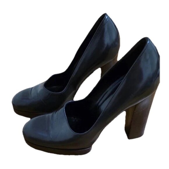 Gucci Leather Block Heels Black Shoes Size 5.5 S000021 - Picture 1 of 12